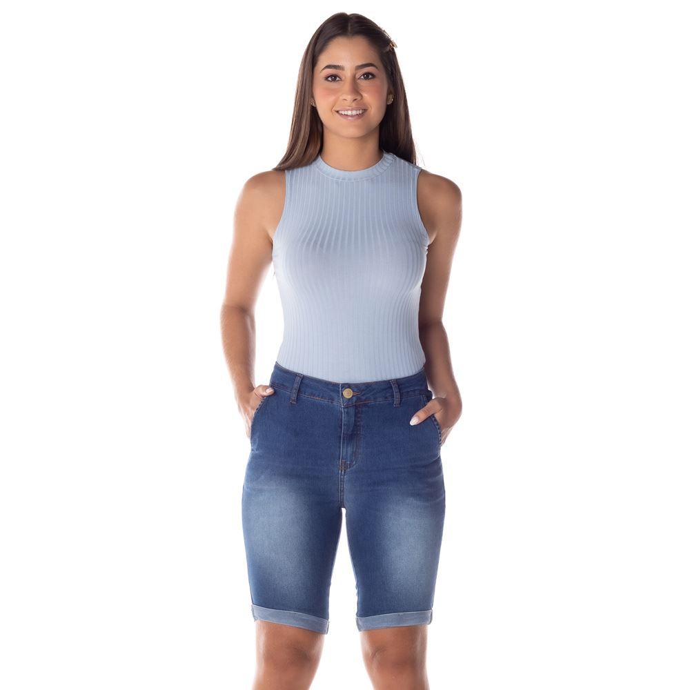 Bermuda Jeans Ciclista Bolso Faca Patrícia Foster