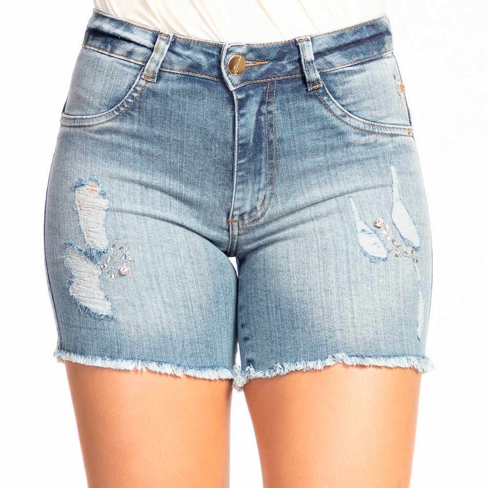 Bermuda Jeans em Meia Coxa e Aplique Biotipo