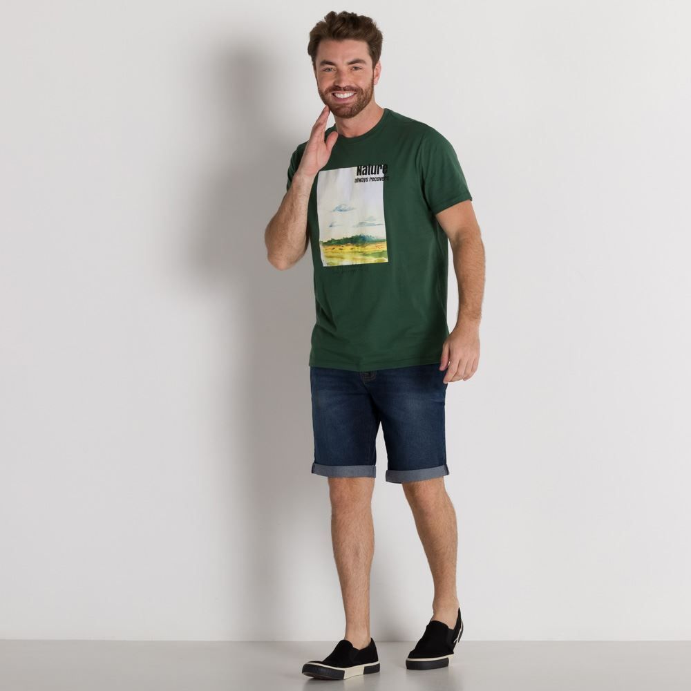 Bermuda Jeans Escura com Barra Dobrada Marc Alain