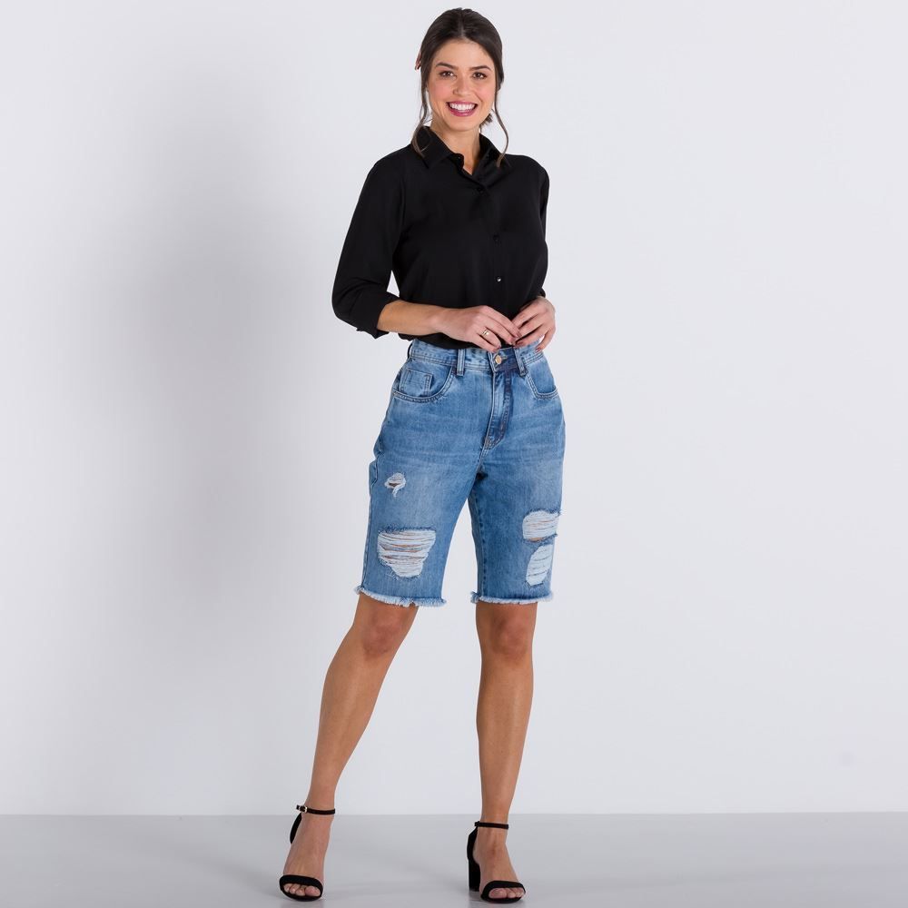 Bermuda Jeans Mom com Rasgos Patrícia Foster