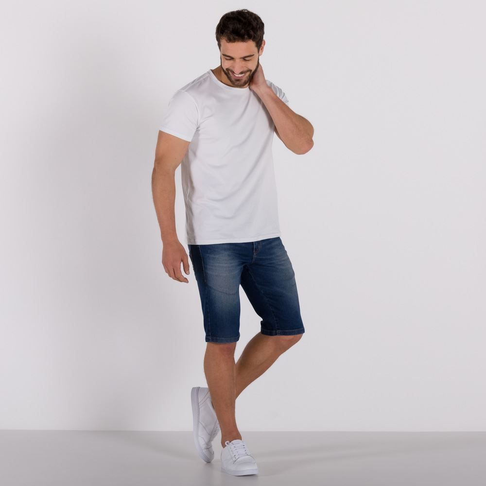 Bermuda Jeans Skinny com Bigodes Rock&Soda