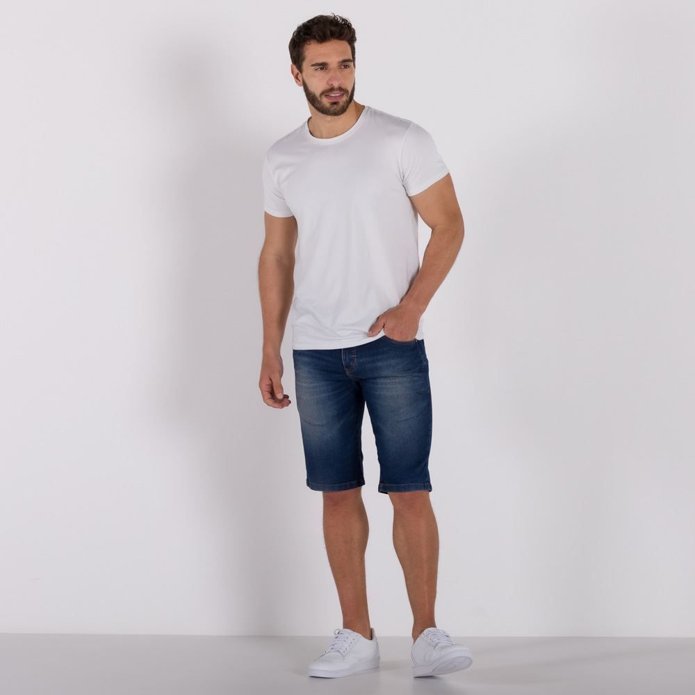 Bermuda Jeans Skinny com Bigodes Rock&Soda