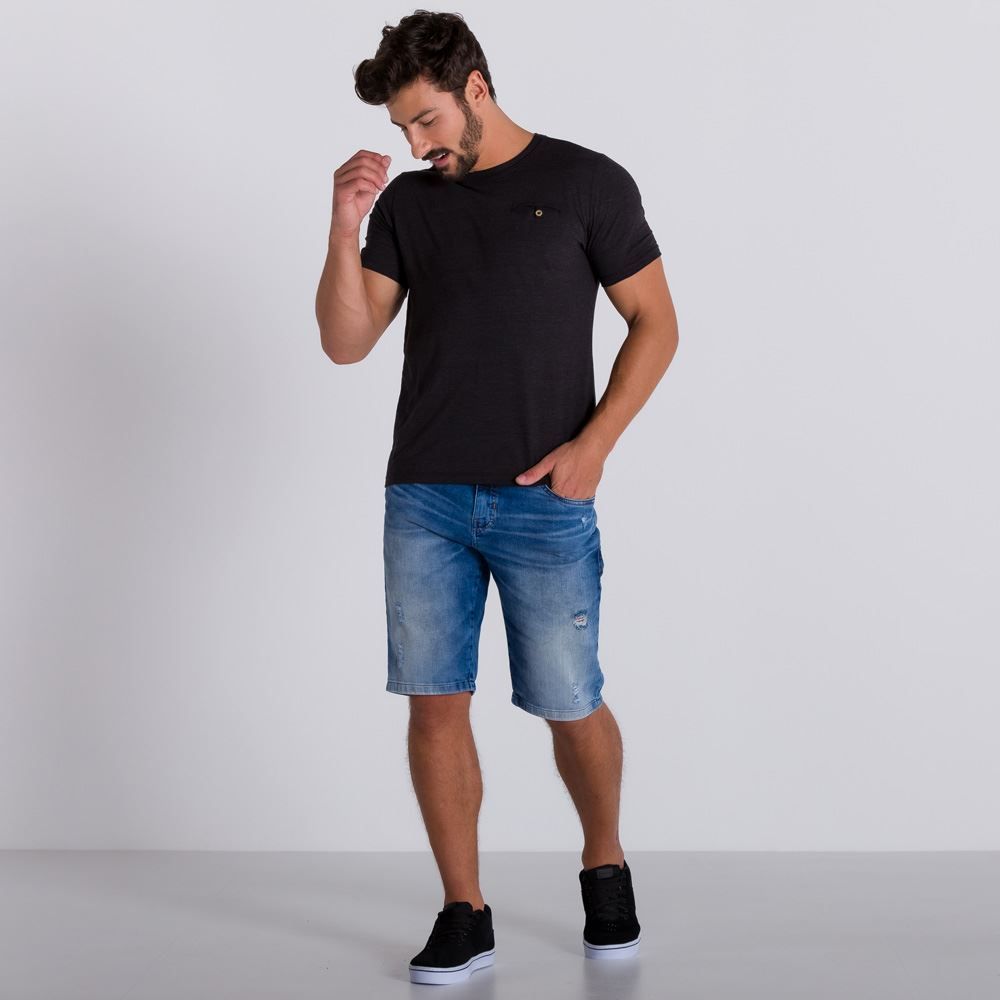 Bermuda Jeans Slim com Puídos Marc Alain