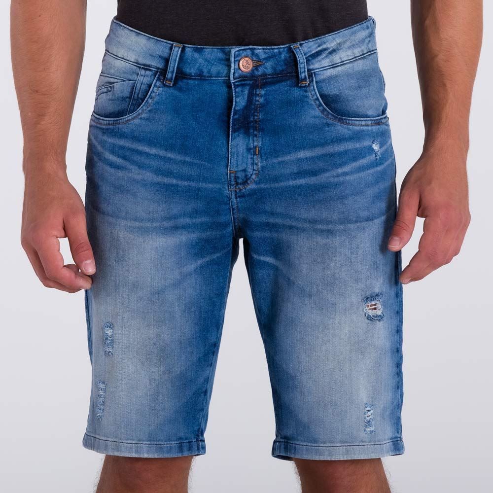 Bermuda Jeans Slim com Puídos Marc Alain