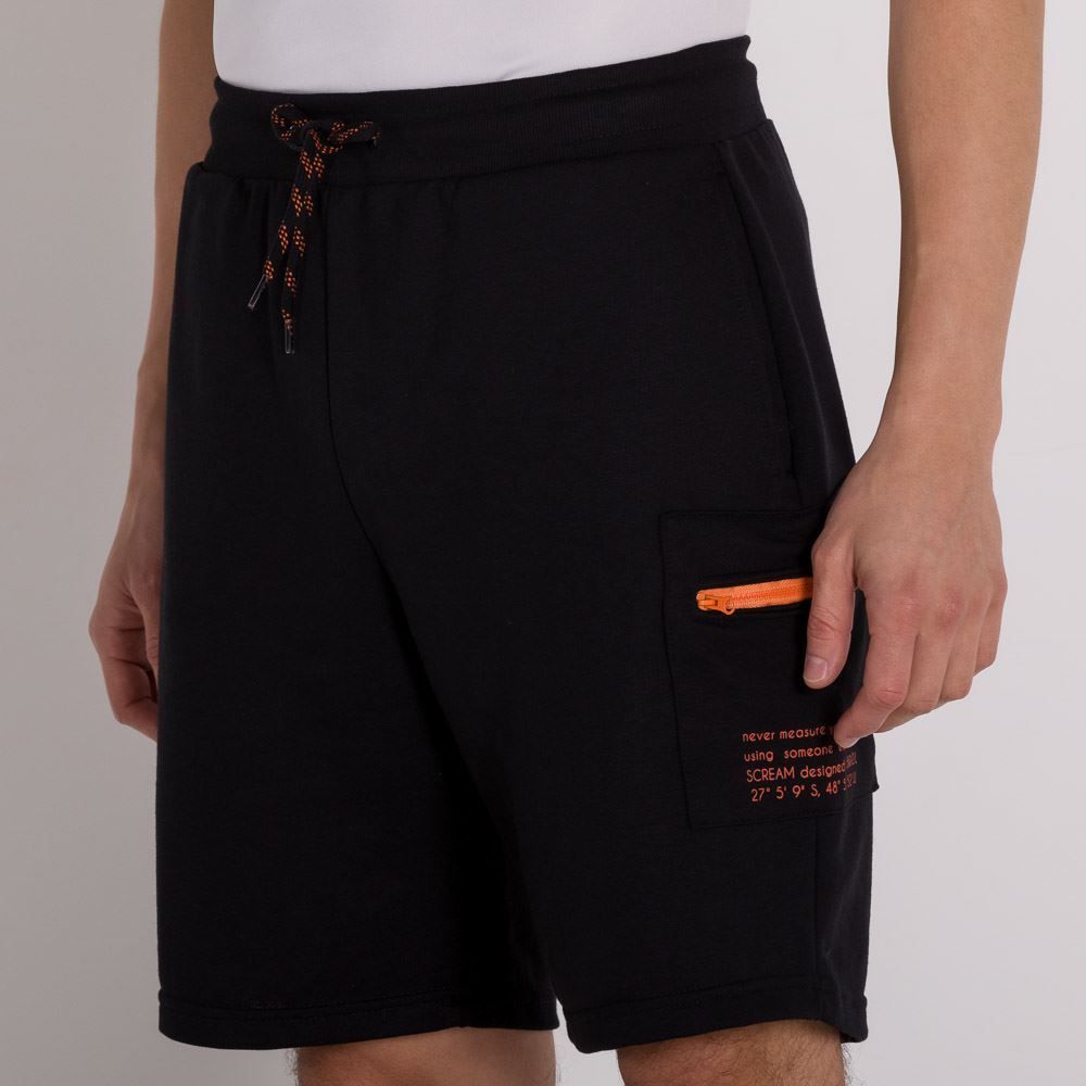 Bermuda Moletom Bolso Cargo Zíper Scream