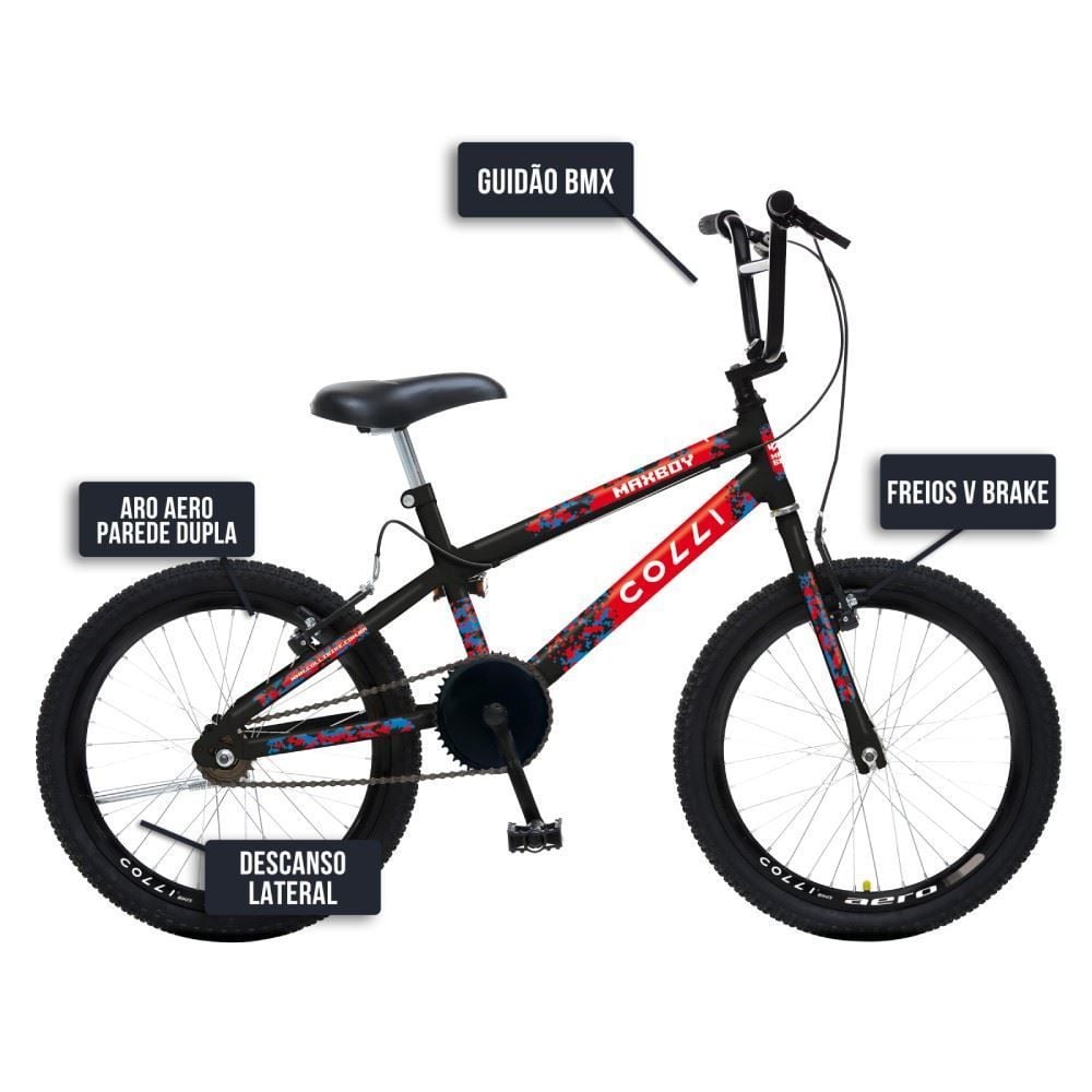 Bicicleta Aro 20 Colli Max Boy - Preto com Vermelho