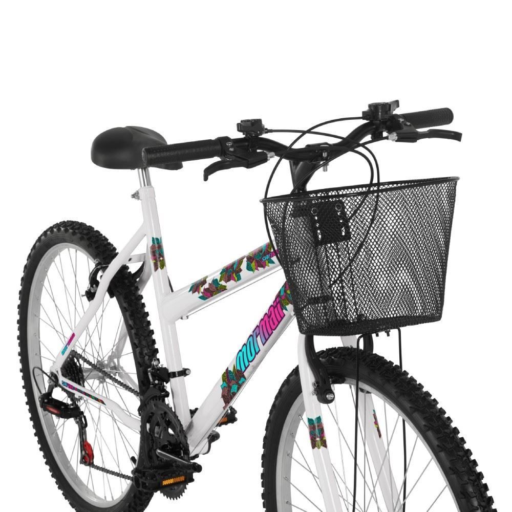 Bicicleta Aro 26 Safira Preta com Cesta Mormaii - Branco