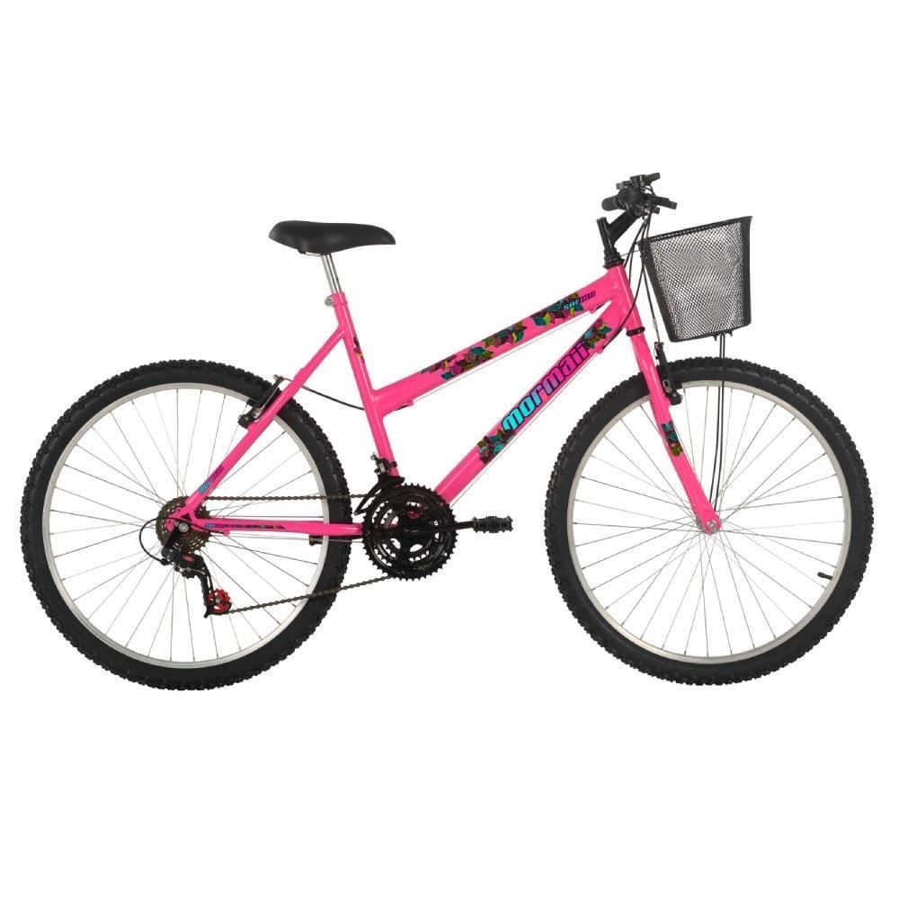 Bicicleta Aro 26 Safira Preta com Cesta Mormaii - Rosa Chiclete