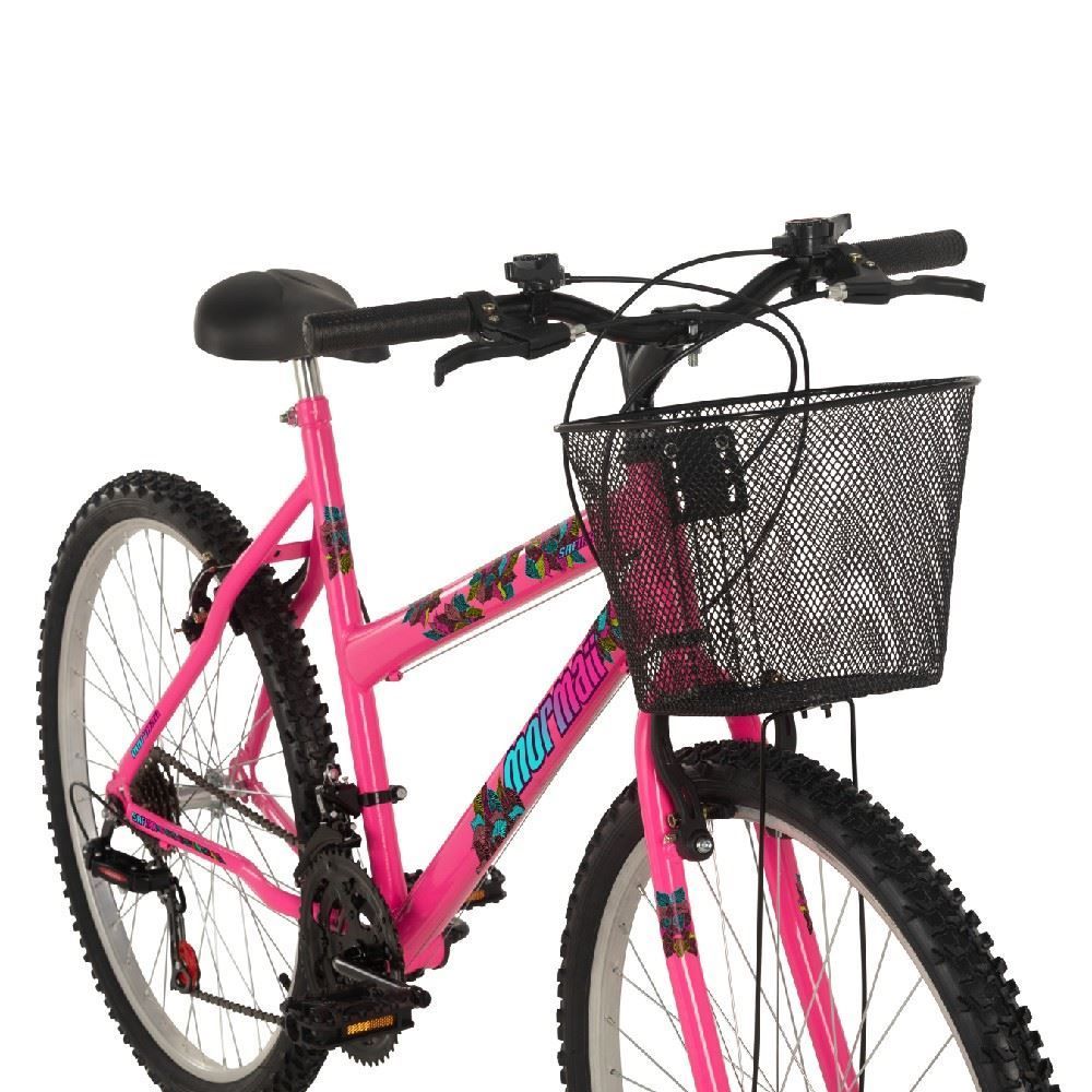 Bicicleta Aro 26 Safira Preta com Cesta Mormaii - Rosa Chiclete