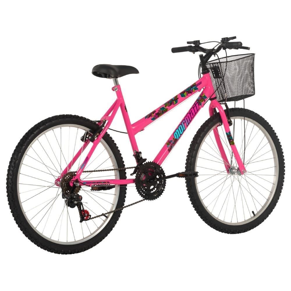 Bicicleta Aro 26 Safira Preta com Cesta Mormaii - Rosa Chiclete