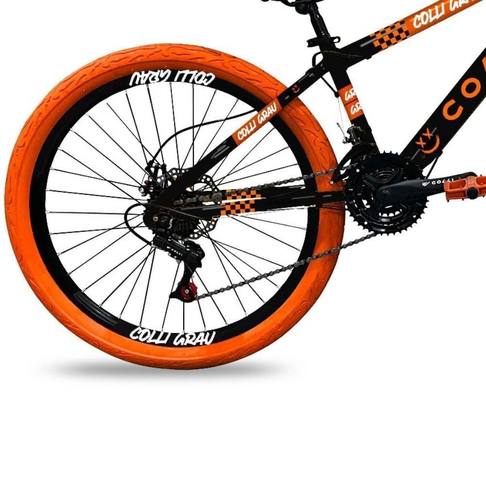 Bicicleta Colli Grau Aro 26 Freios A Disco Suspensão Dianteira - Preto e Laranja