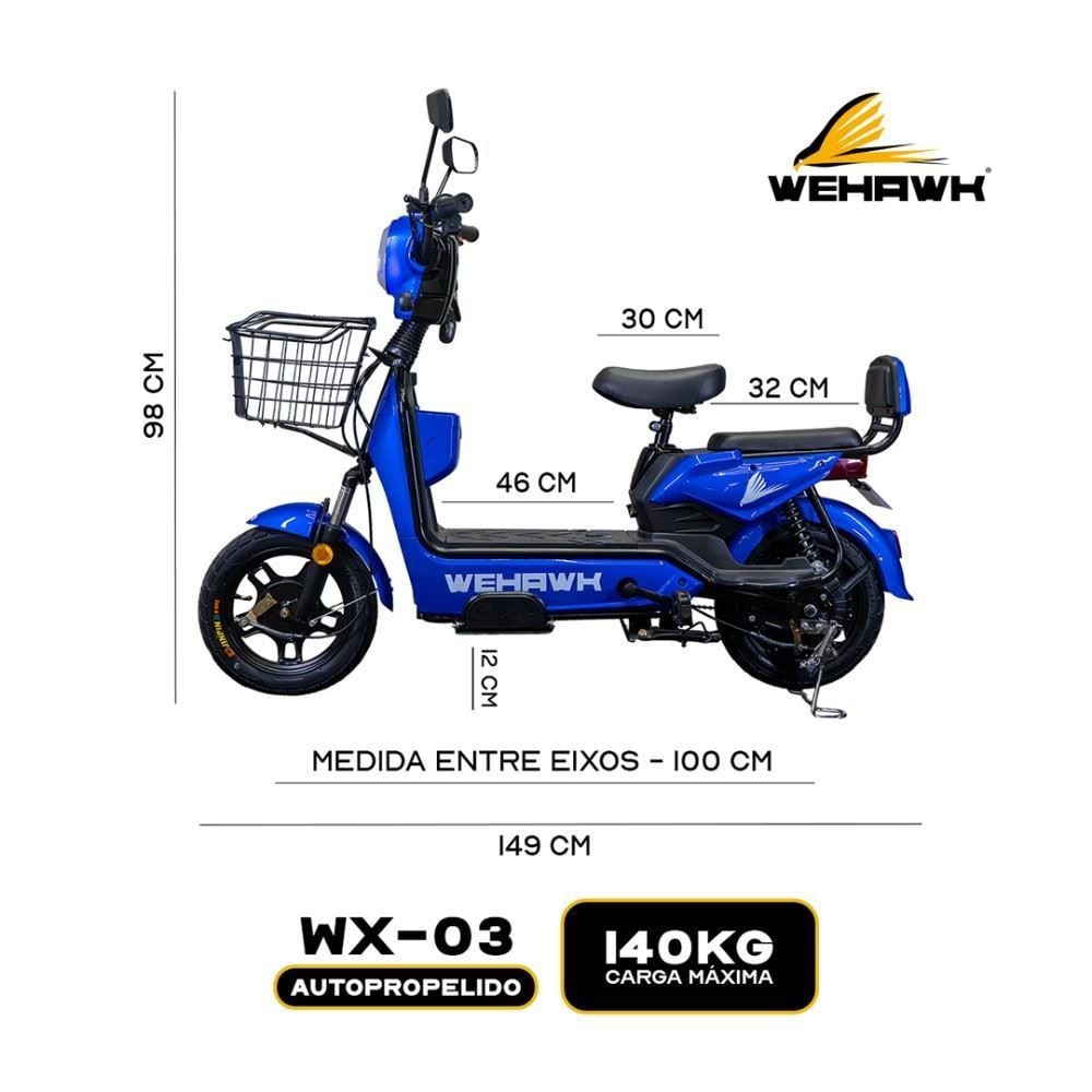 Bicicleta Elétrica Wehawk Wx-03 Basket 800W Bateria Lítio 48V - Azul
