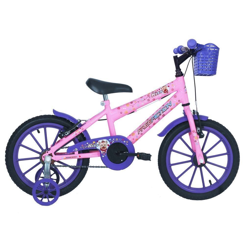 Bicicleta Infantil Kiss Aro 16 Free Action - Rosa