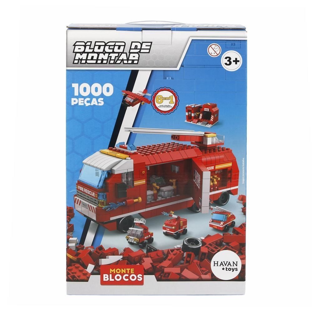Blocos de Montar 6 em 1 Bombeiro 1000 Peças Havan Toys - HBR0985