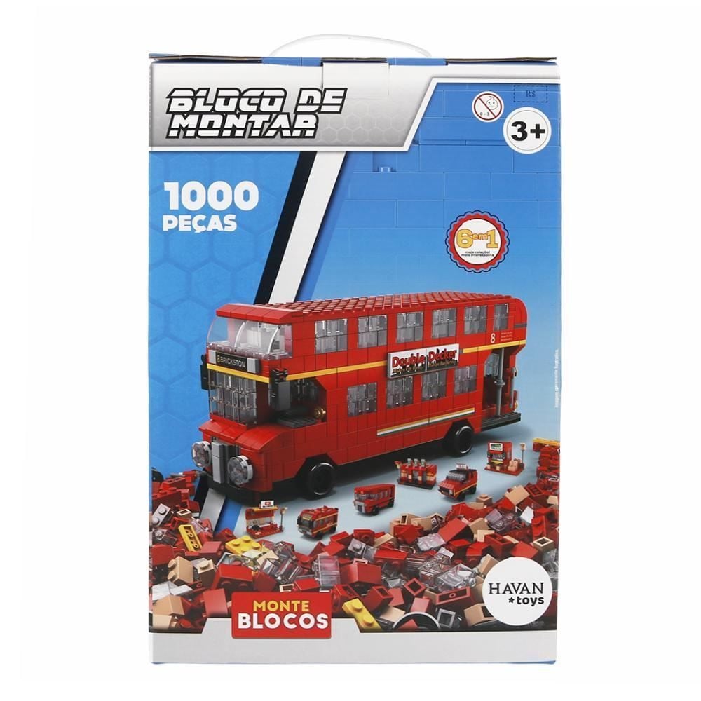 Blocos de Montar 6 em 1 Ônibus 1000 Peças Havan Toys - HBR0984