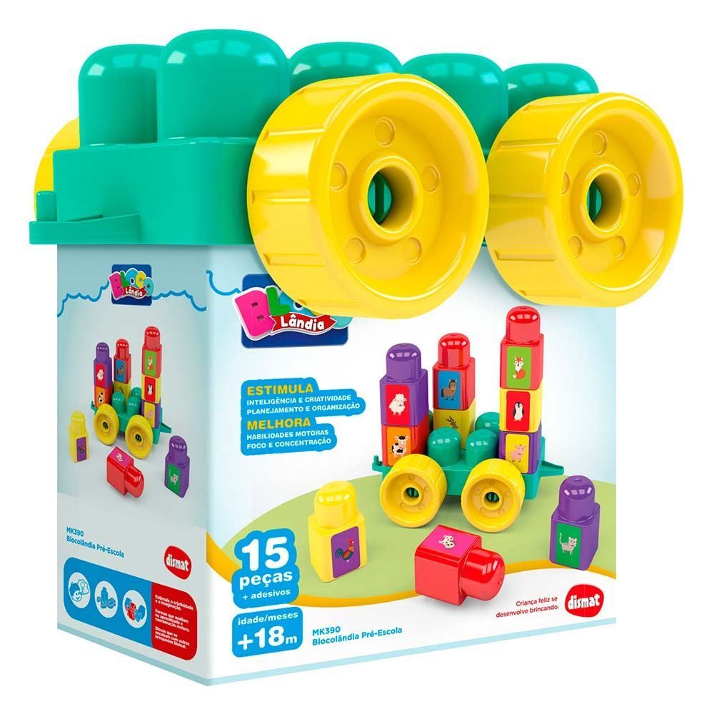Blocos De Montar Blocolândia Pré Escola 15 Peças Dismat - MK390