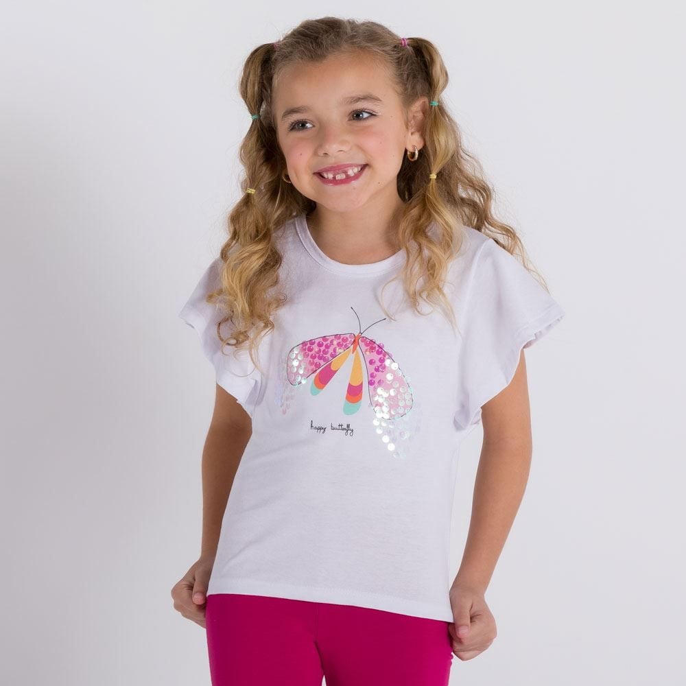 Blusa 4 a 10 anos M/Malha Borboleta Lantejoulas Marmelada