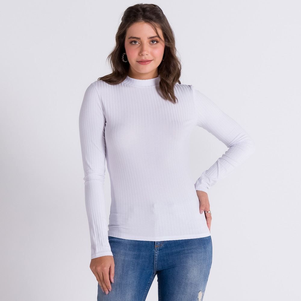Blusa Canelada Gola Alta Básica Patrícia Foster
