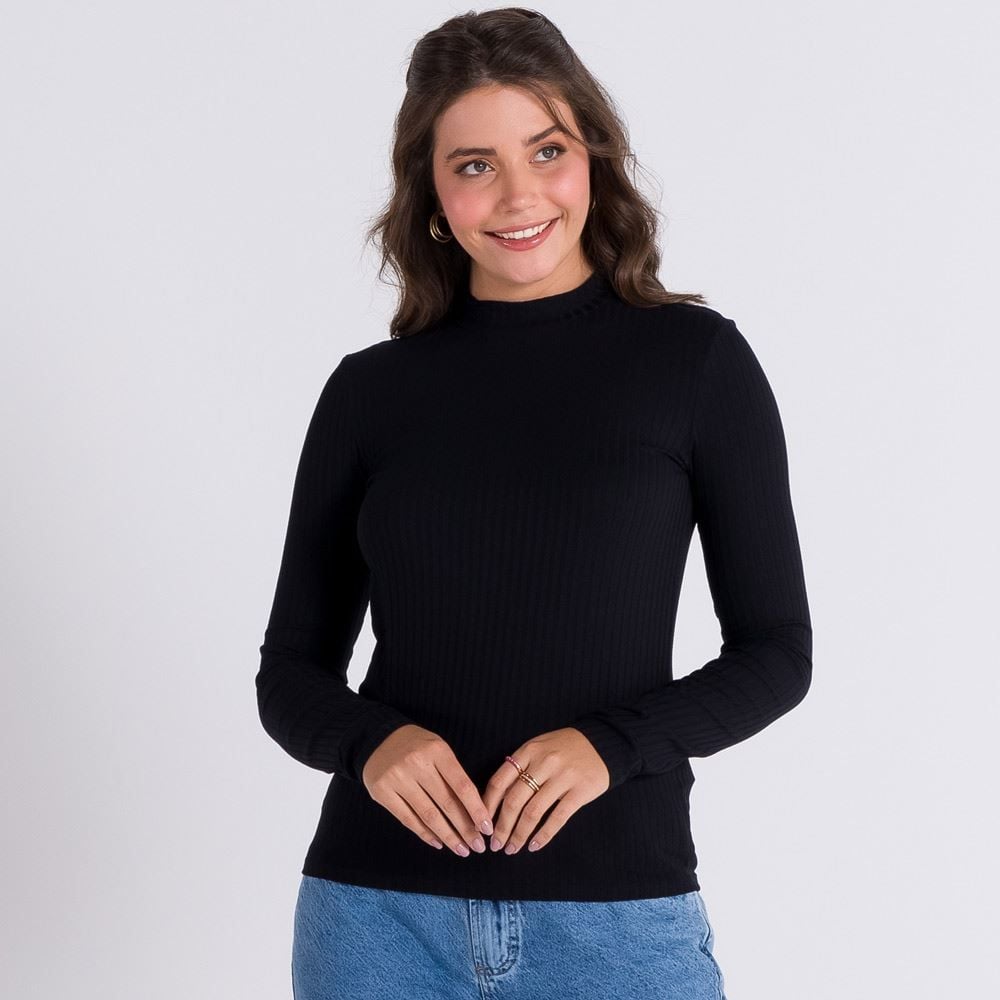 Blusa Canelada Gola Alta Básica Patrícia Foster