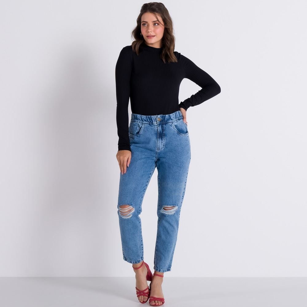 Blusa Canelada Gola Alta Básica Patrícia Foster