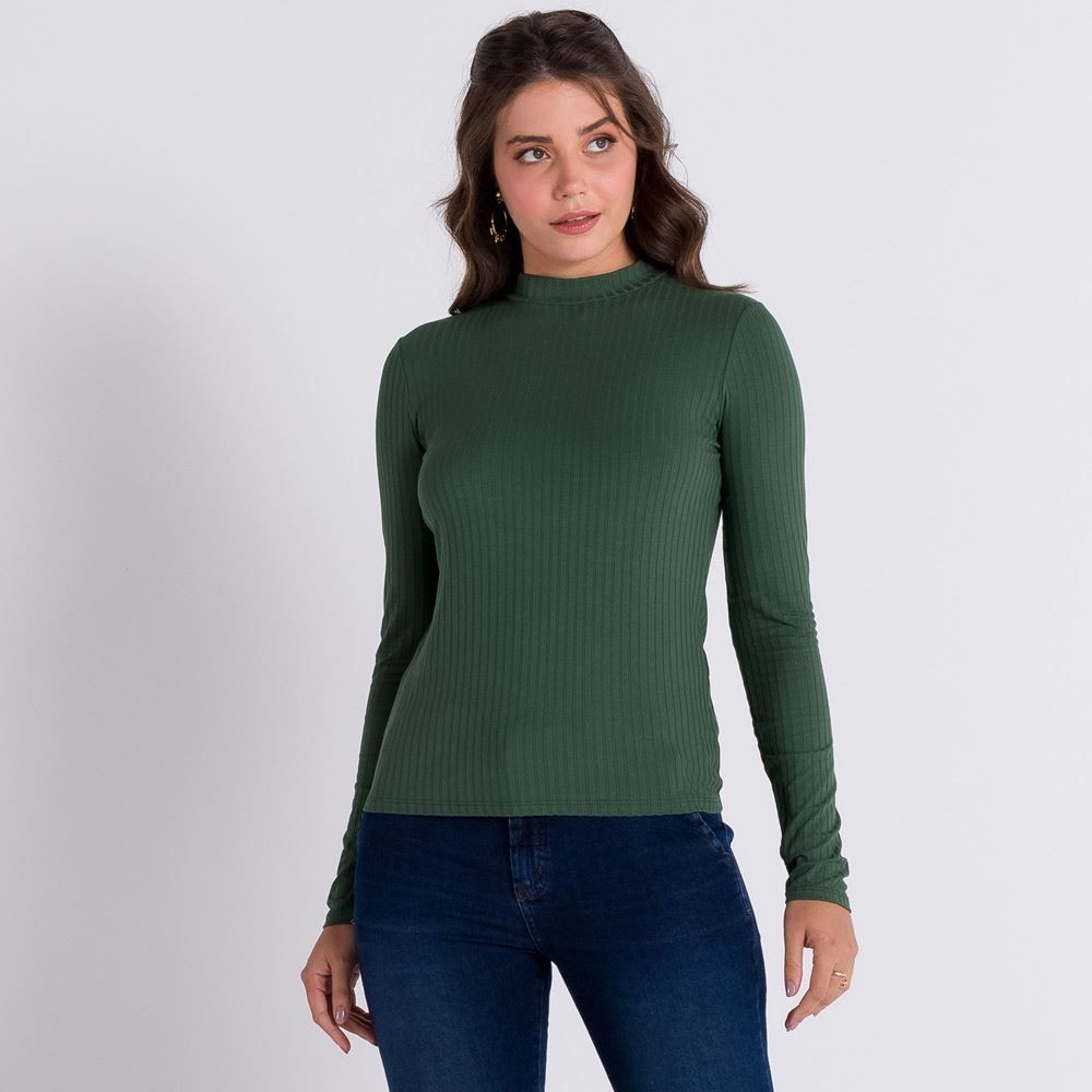 Blusa Canelada Gola Alta Básica Patrícia Foster