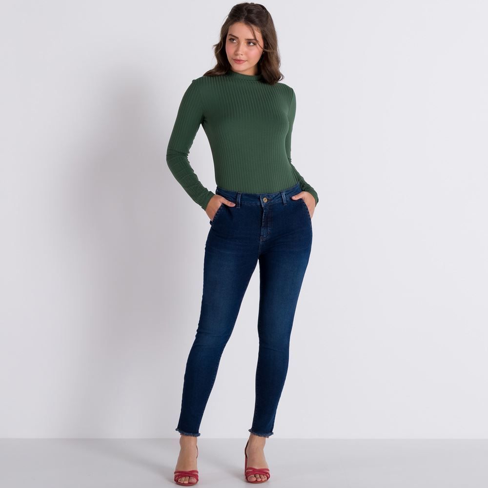 Blusa Canelada Gola Alta Básica Patrícia Foster