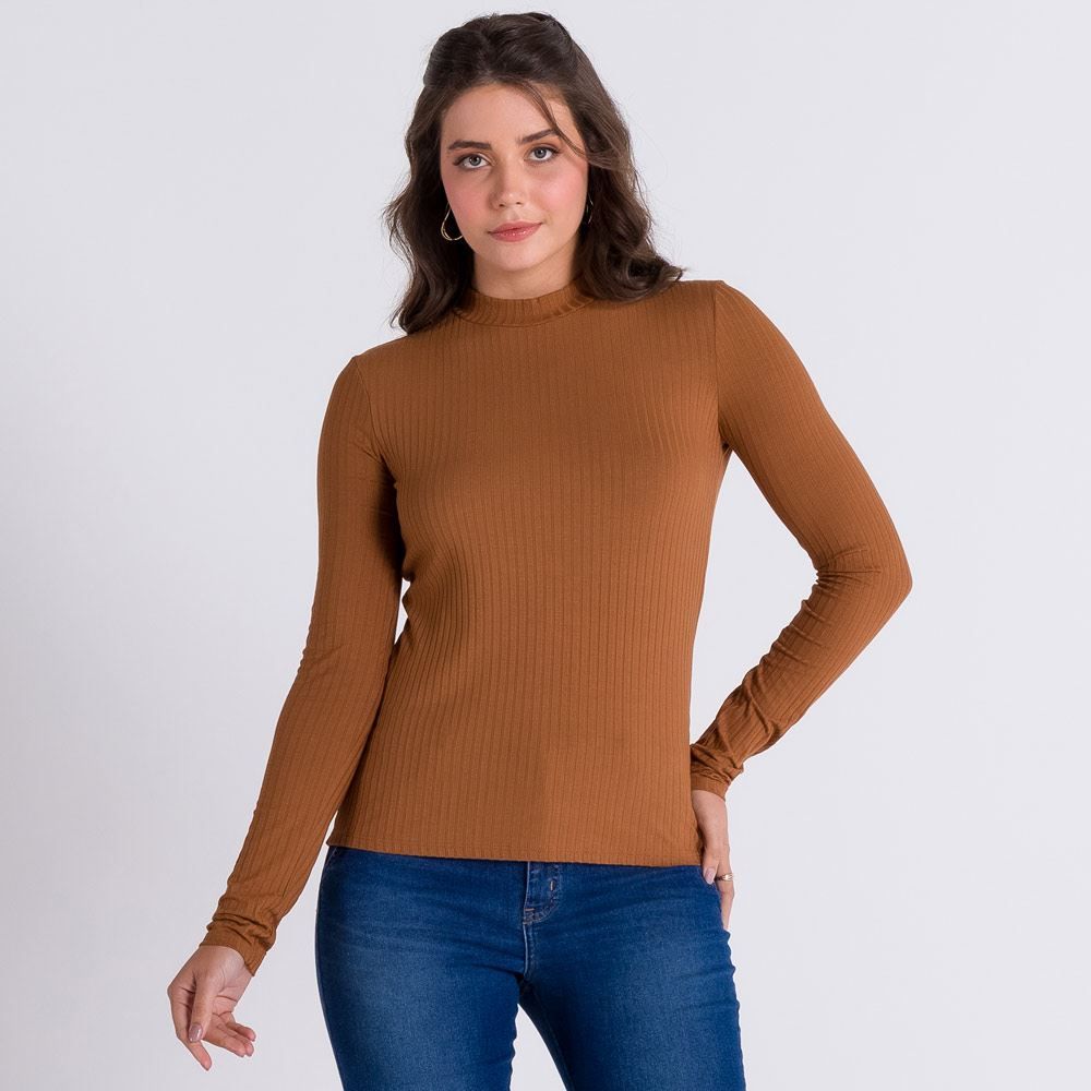 Blusa Canelada Gola Alta Básica Patrícia Foster