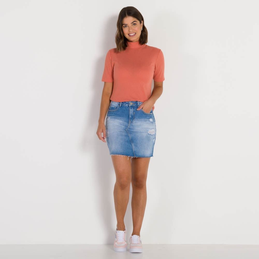 Blusa Canelada Gola Alta Patricia Foster
