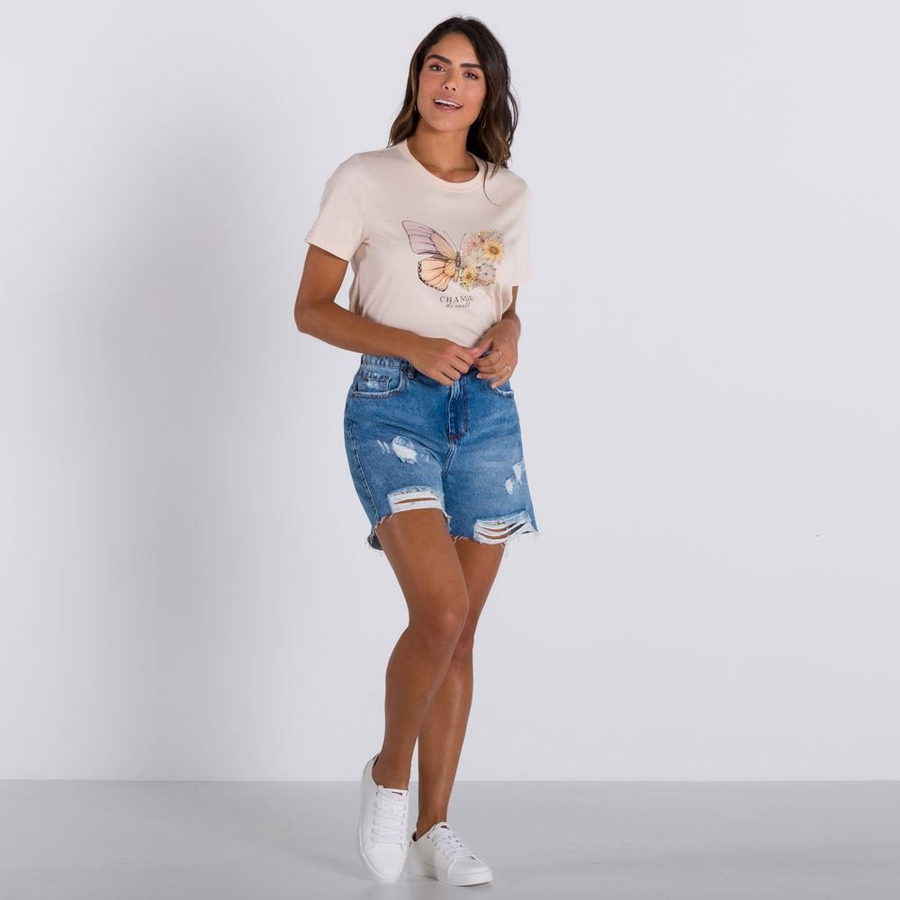 Blusa com Estampa de Borboleta com Flores Patricia Foster