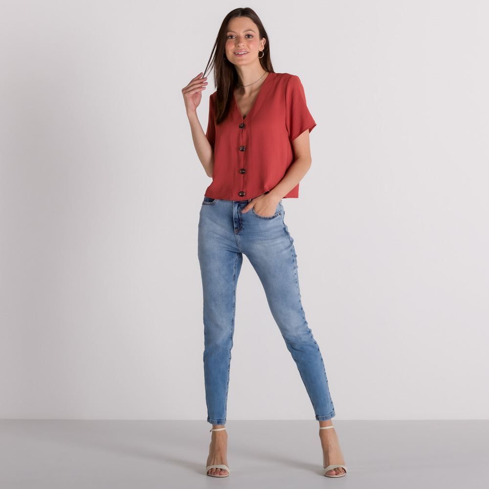 Blusa com Poliéster Botões Patricia Foster