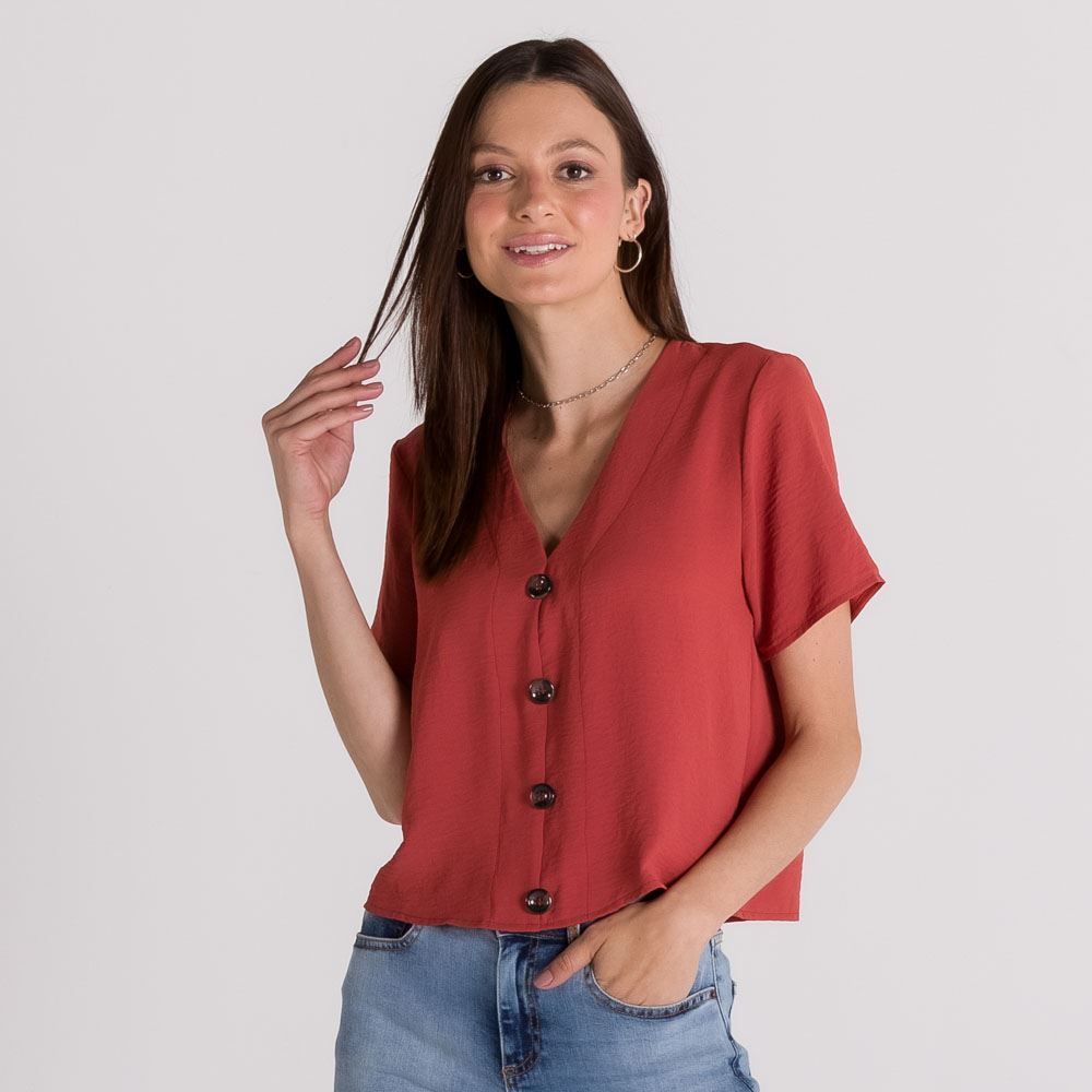 Blusa com Poliéster Botões Patricia Foster