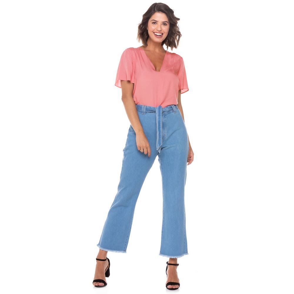 Blusa com Pregas Decote V Patricia Foster