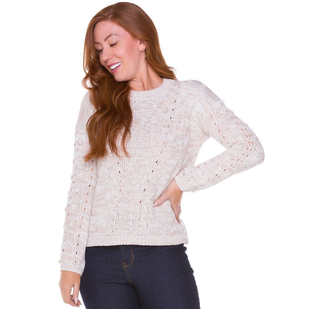 Blusa de Tricot Trança + Bolinhas nas Mangas Patricia Foster