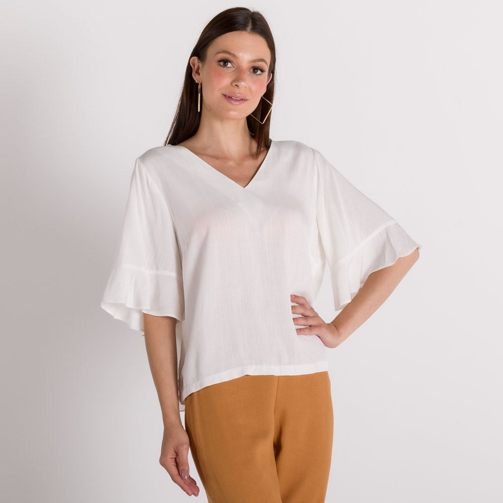 Blusa Decote V e Manga Babado Patricia Foster