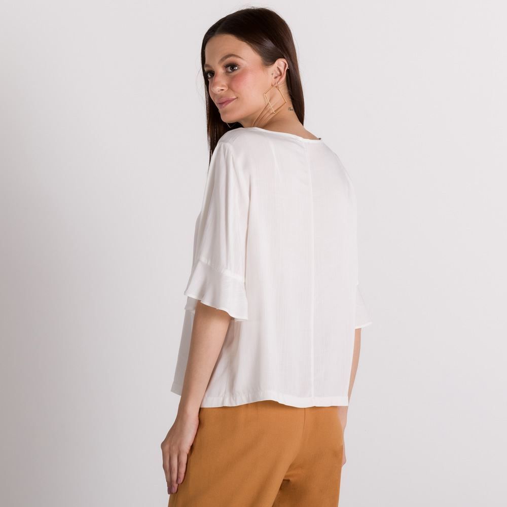 Blusa Decote V e Manga Babado Patricia Foster
