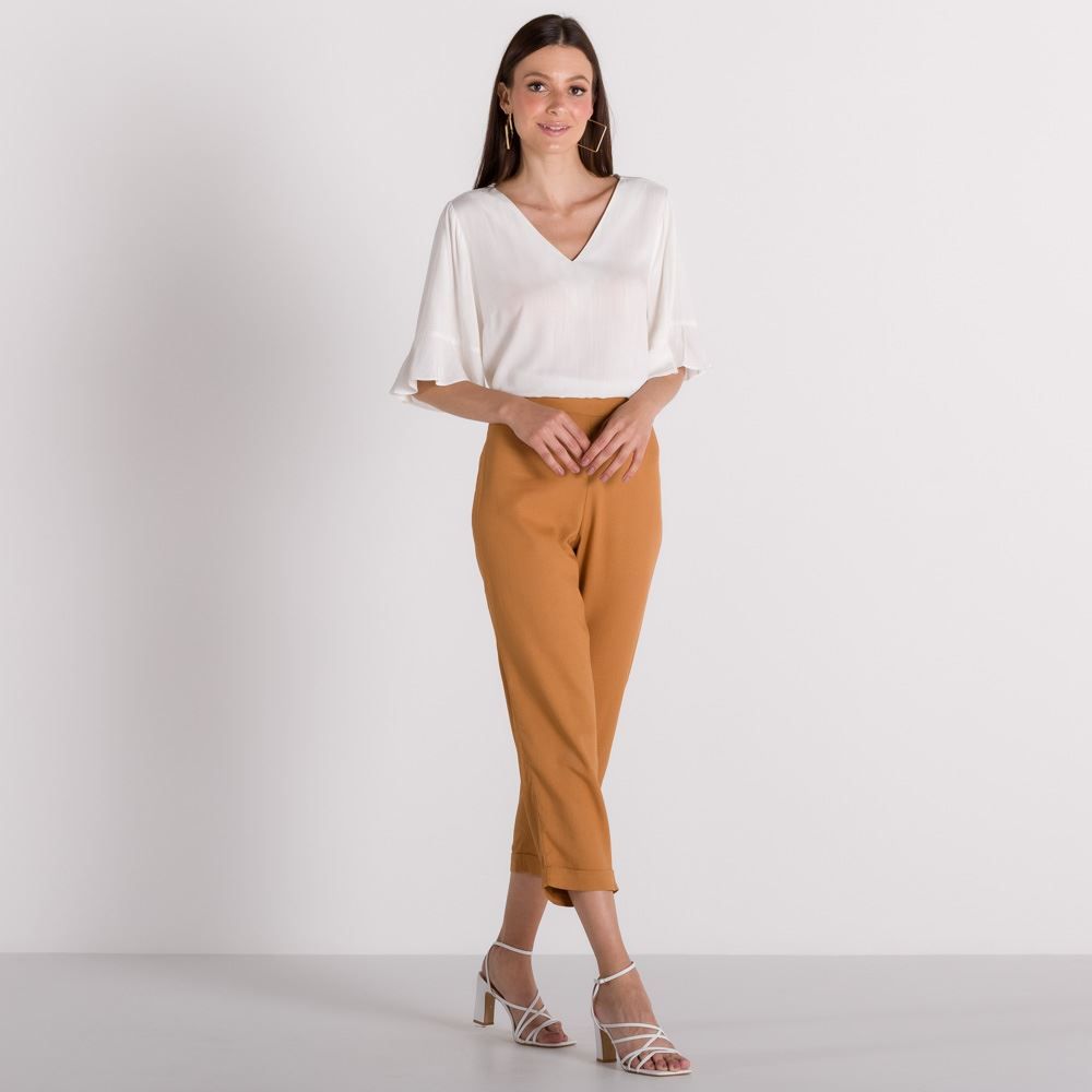 Blusa Decote V e Manga Babado Patricia Foster