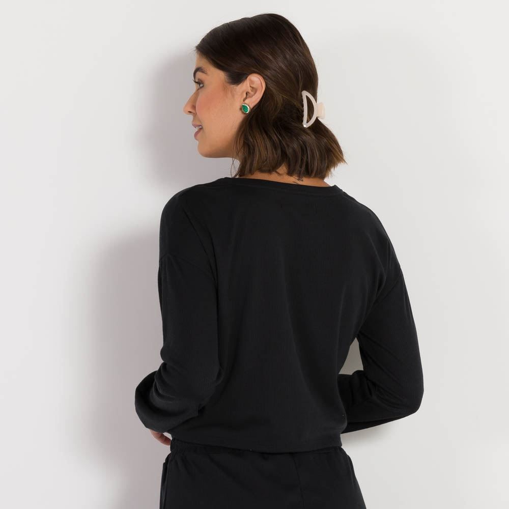 Blusa em Ribana Manga Longa Patrícia Foster