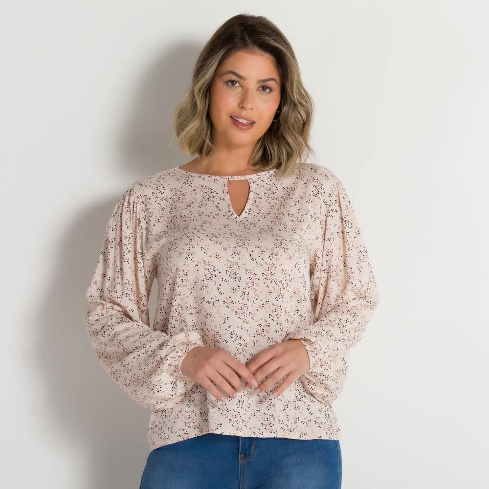 Blusa Em Viscose Manga Longa Franzida Patrícia Foster