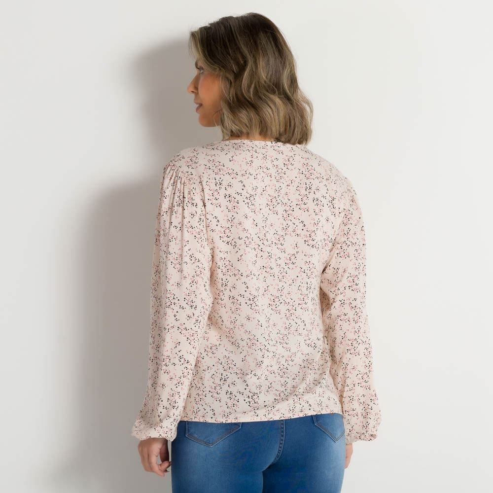 Blusa Em Viscose Manga Longa Franzida Patrícia Foster
