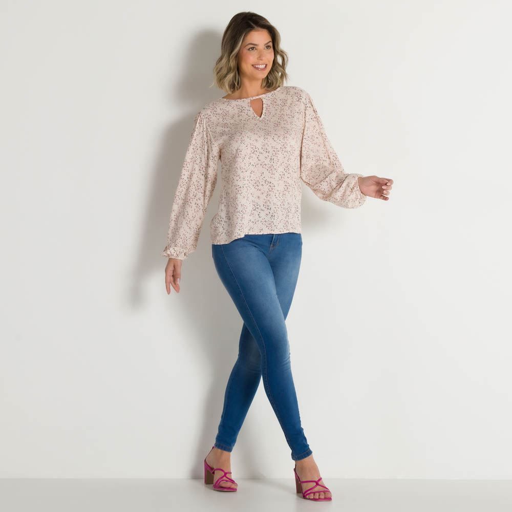 Blusa Em Viscose Manga Longa Franzida Patrícia Foster