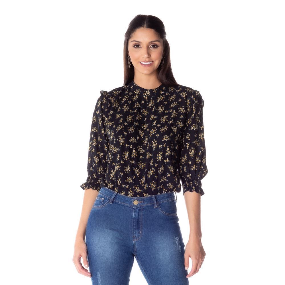 Blusa Estampada com Punho Lastex Contatho