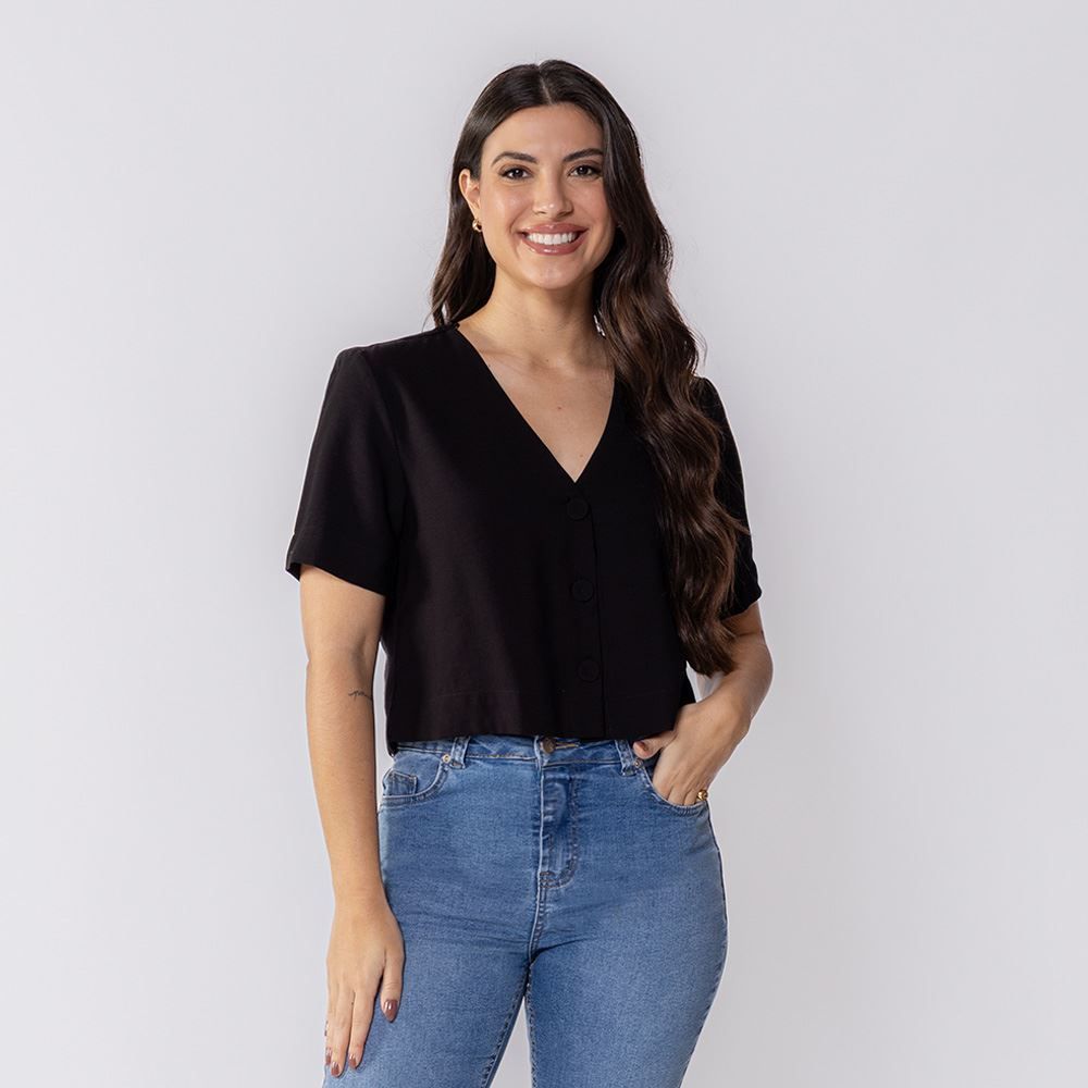 Blusa Feminina Com Botões E Decote V Patricia Foster
