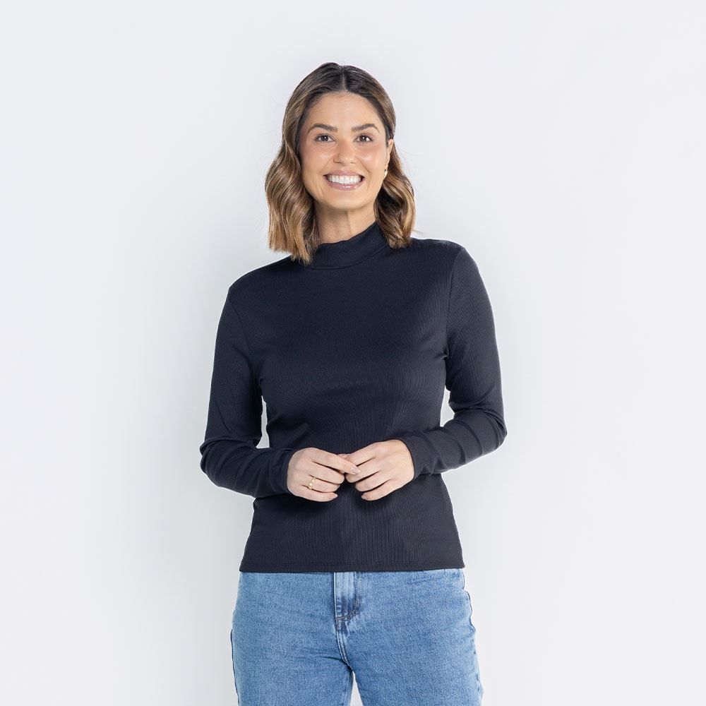 Blusa Feminina Com Gola Alta Canelada Patricia Foster
