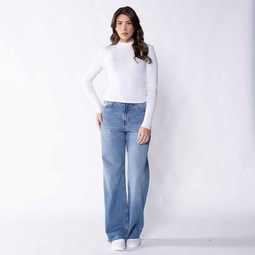 Blusa Feminina Com Manga Longa E Gola Alta Canelada Patricia Foster