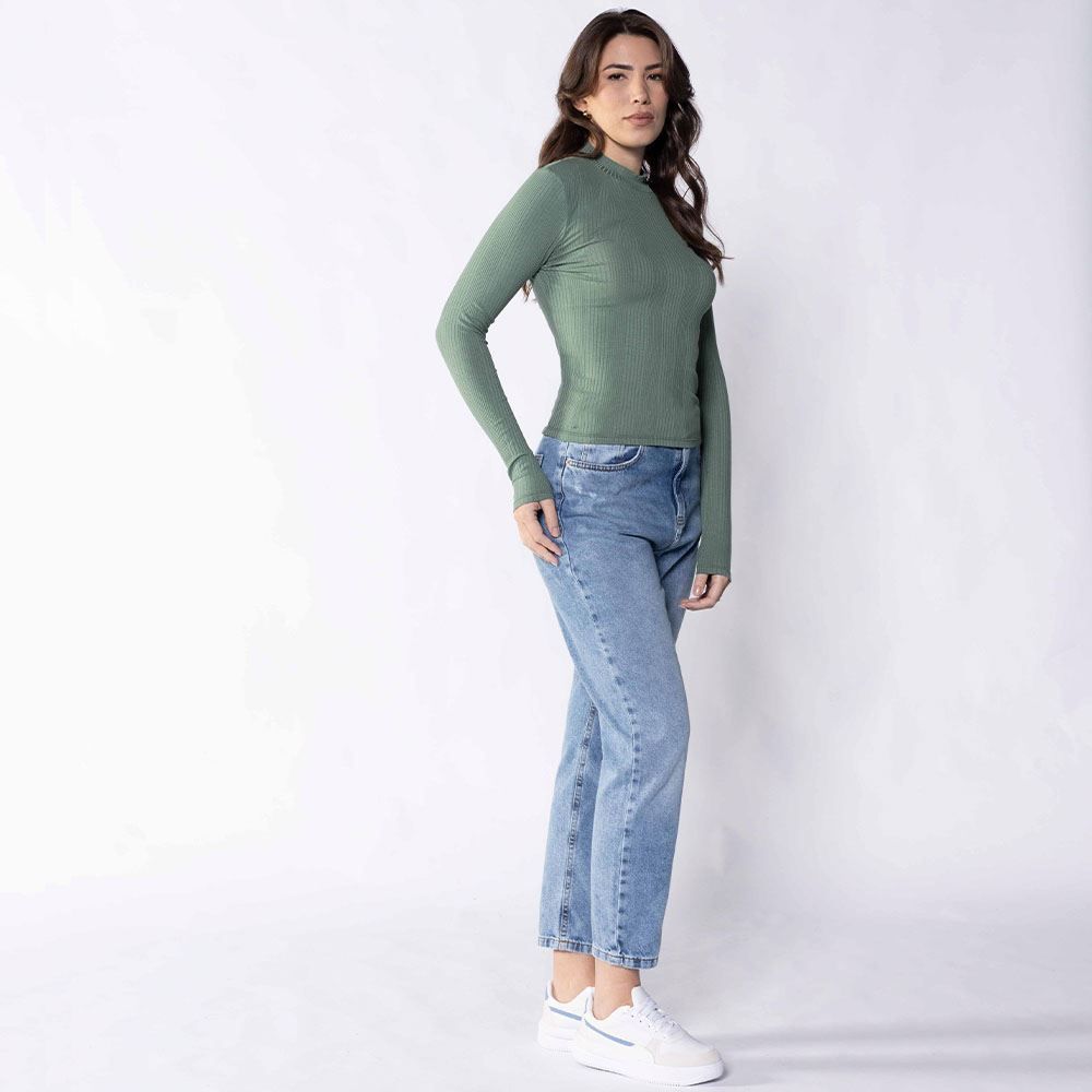 Blusa Feminina Com Manga Longa E Gola Alta Canelada Patricia Foster