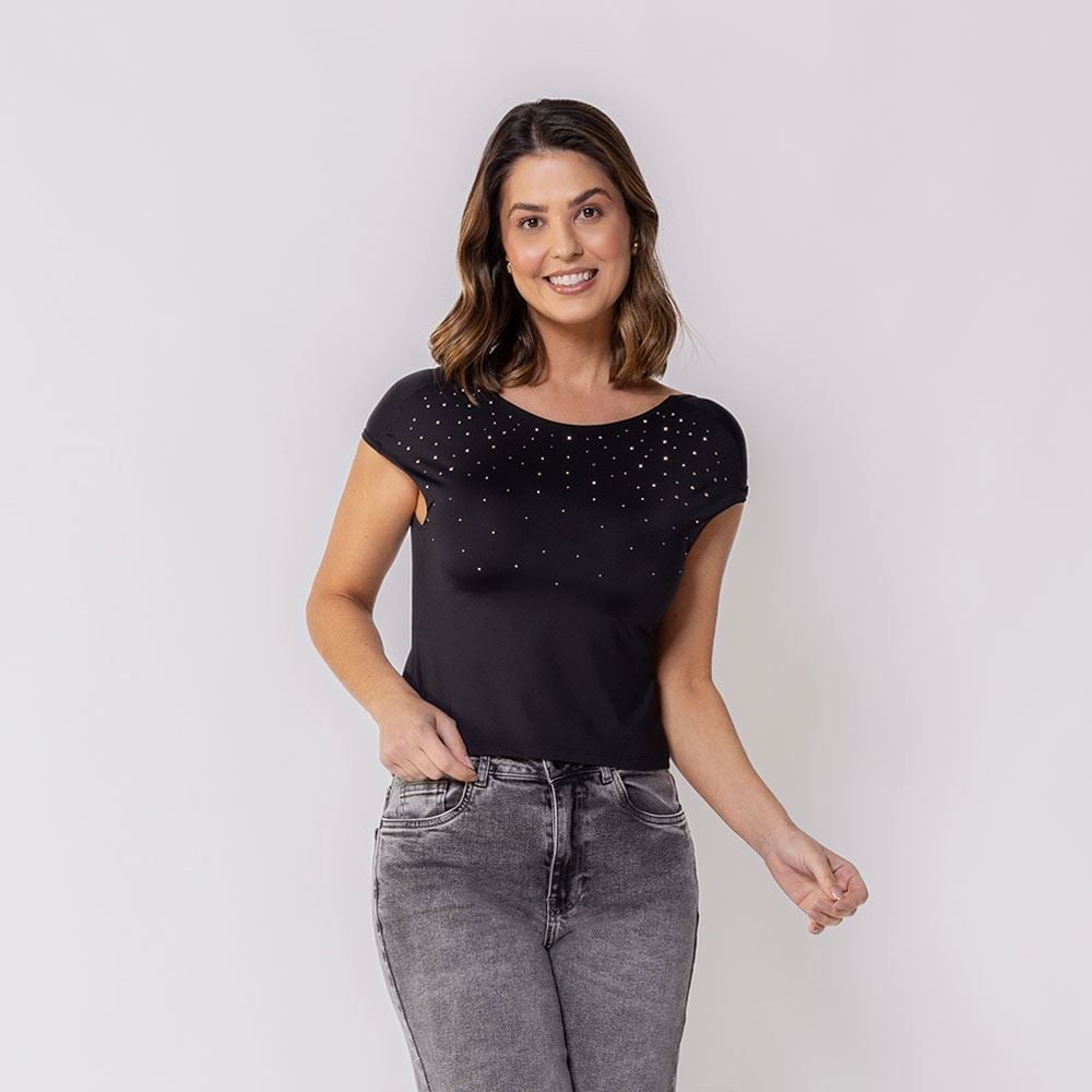 Blusa Feminina Em Microfibra Com Strass Boby Blues