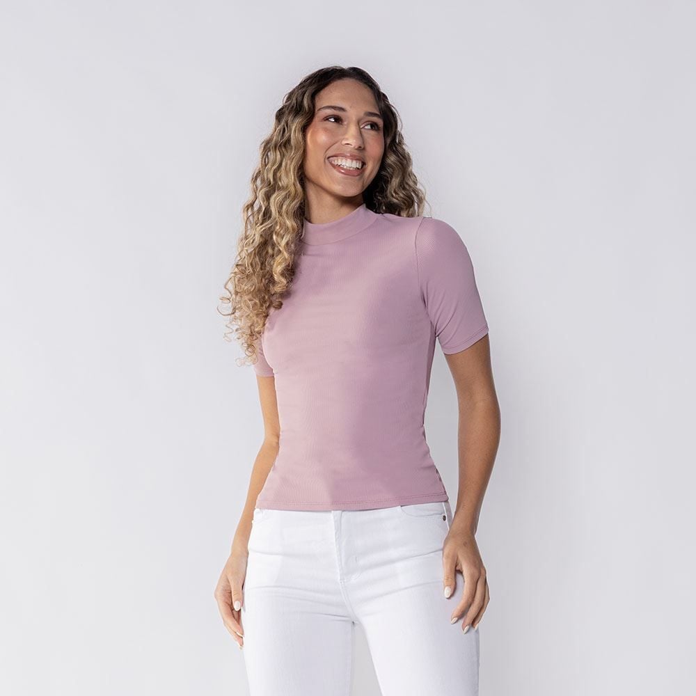 Blusa Feminina Gola Alta Canelada Patrícia Foster