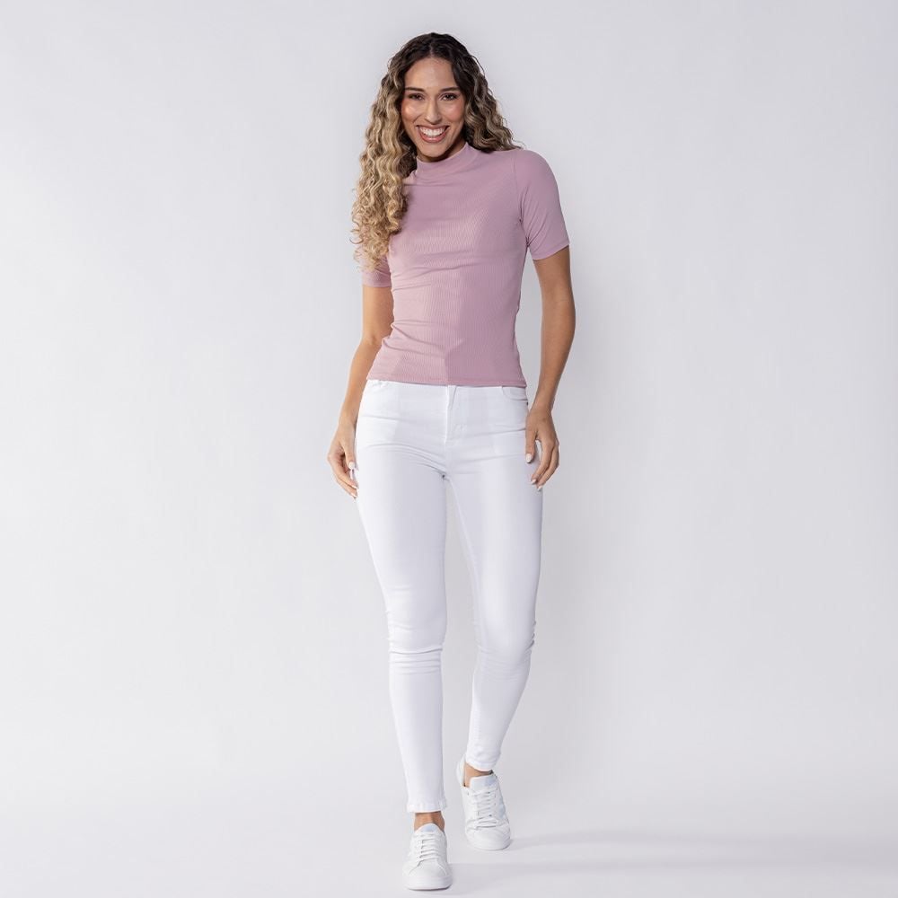 Blusa Feminina Gola Alta Canelada Patrícia Foster