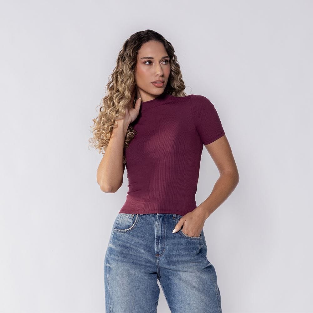 Blusa Feminina Gola Alta Canelada Patrícia Foster