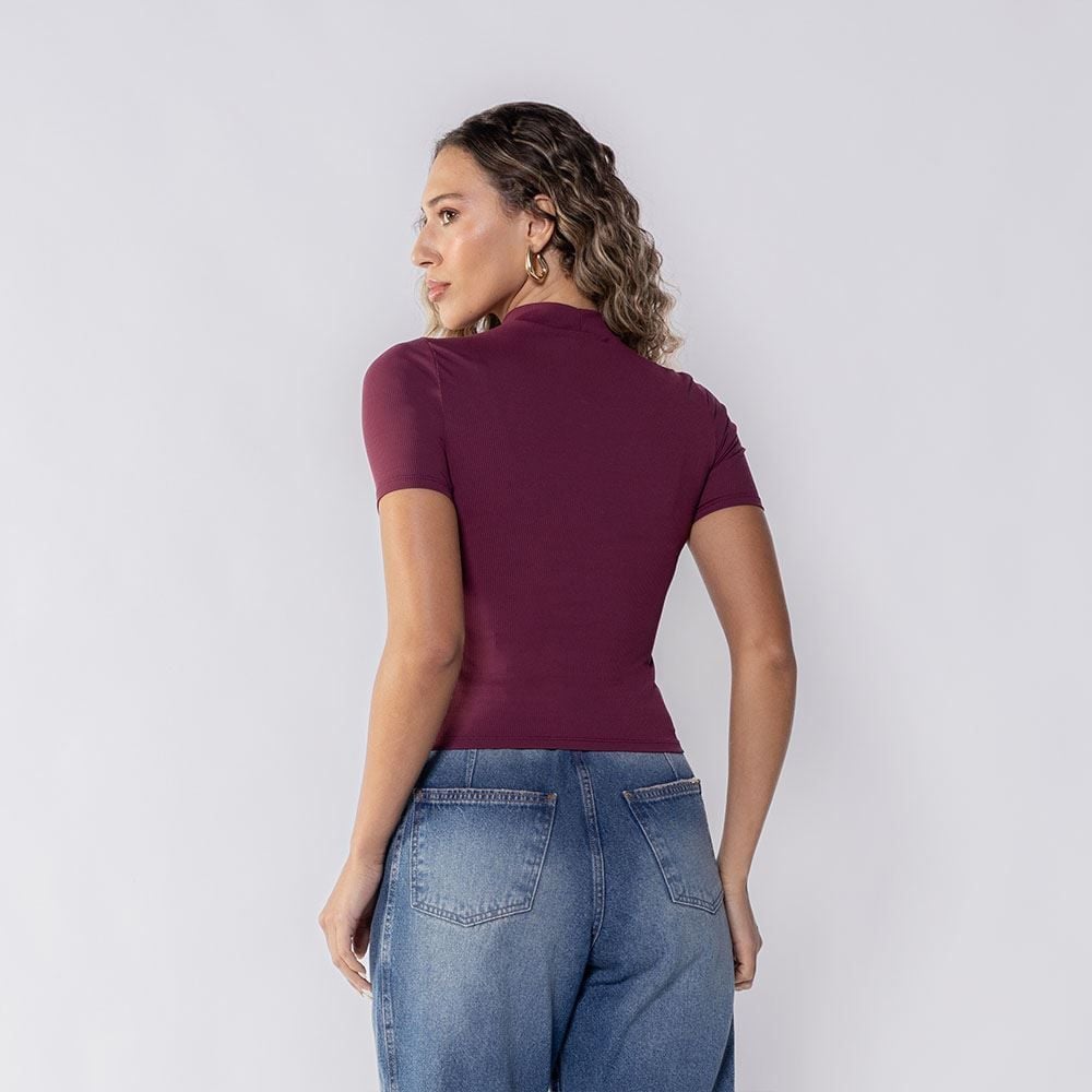 Blusa Feminina Gola Alta Canelada Patrícia Foster